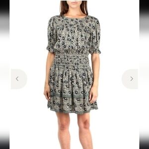 Sea New York Lucia Smocked Mini Dress - Clover Multi Green/Black Floral Print